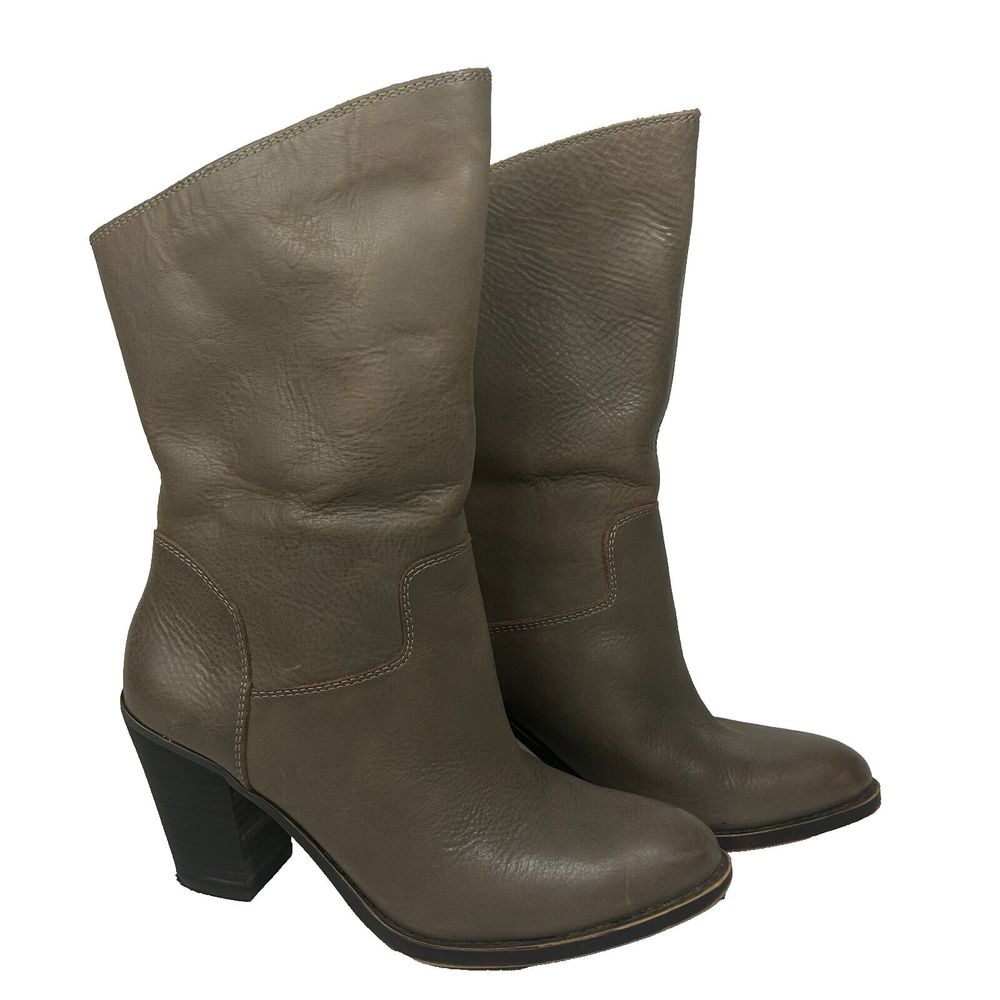 Lucky Brand Embrleigh Taupe Leather Mid Shaft Boots Booties Size 7.5 - Picture 3 of 13